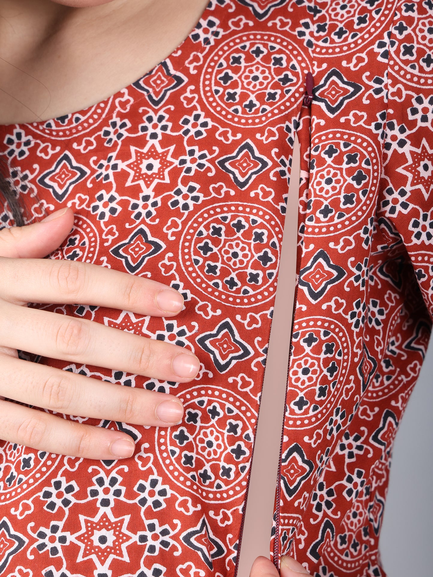 Maternity and Feeding Night Suit | Pure Cotton | Maroon