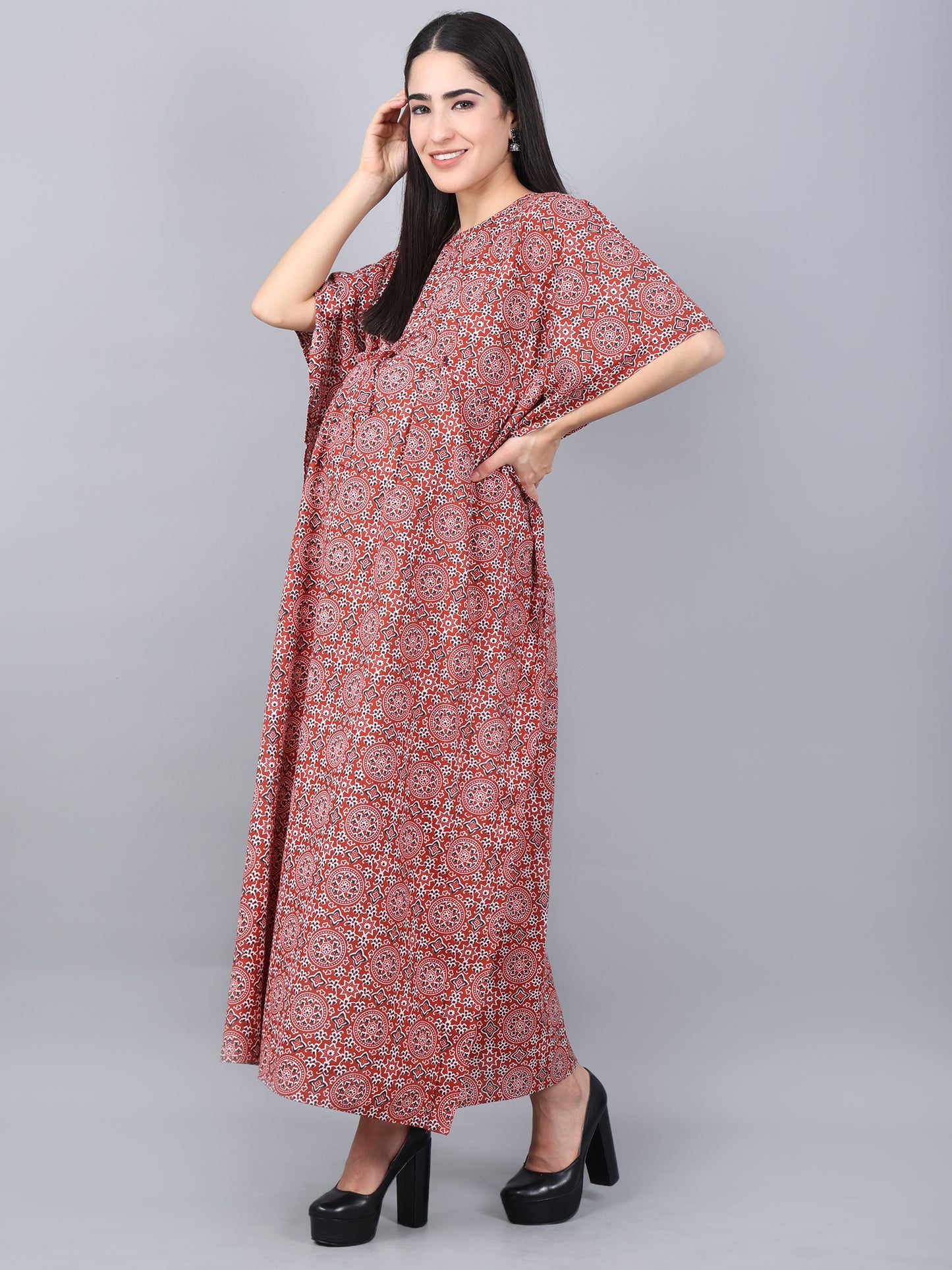 Maternity and Feeding Kaftan Full Length | Pure Cotton | Maroon