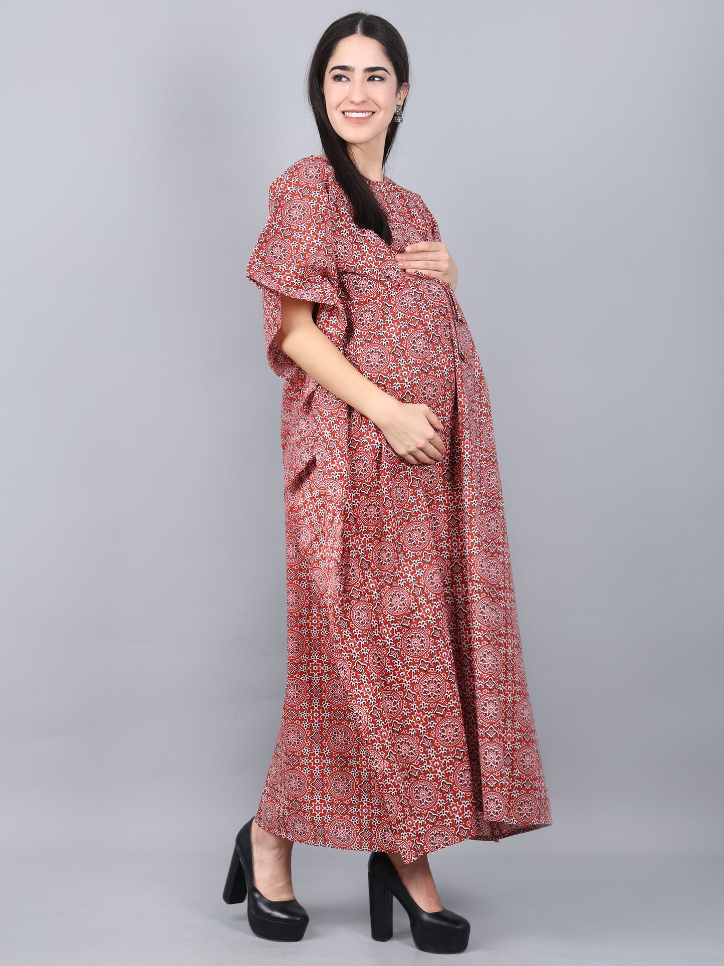 Maternity and Feeding Kaftan Full Length | Pure Cotton | Maroon