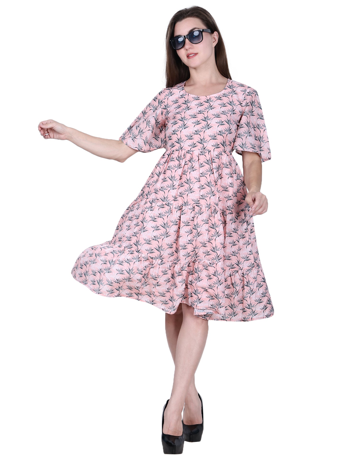Muslin Printed Dress with Cotton Mulmul Lining