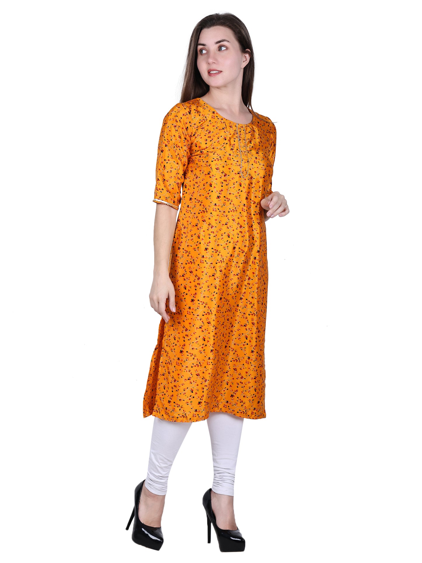 French Crepe Kurti | Yellow