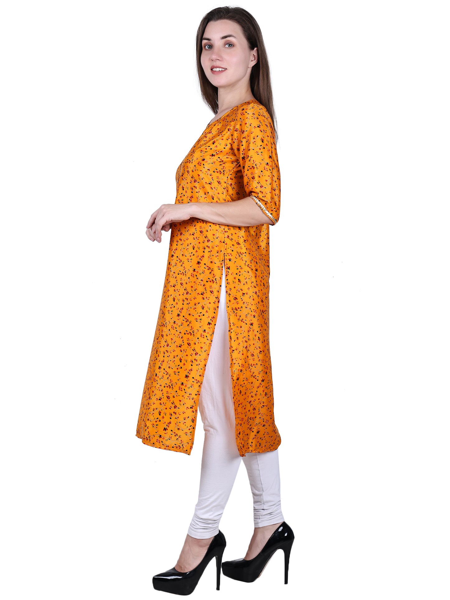 French Crepe Kurti | Yellow
