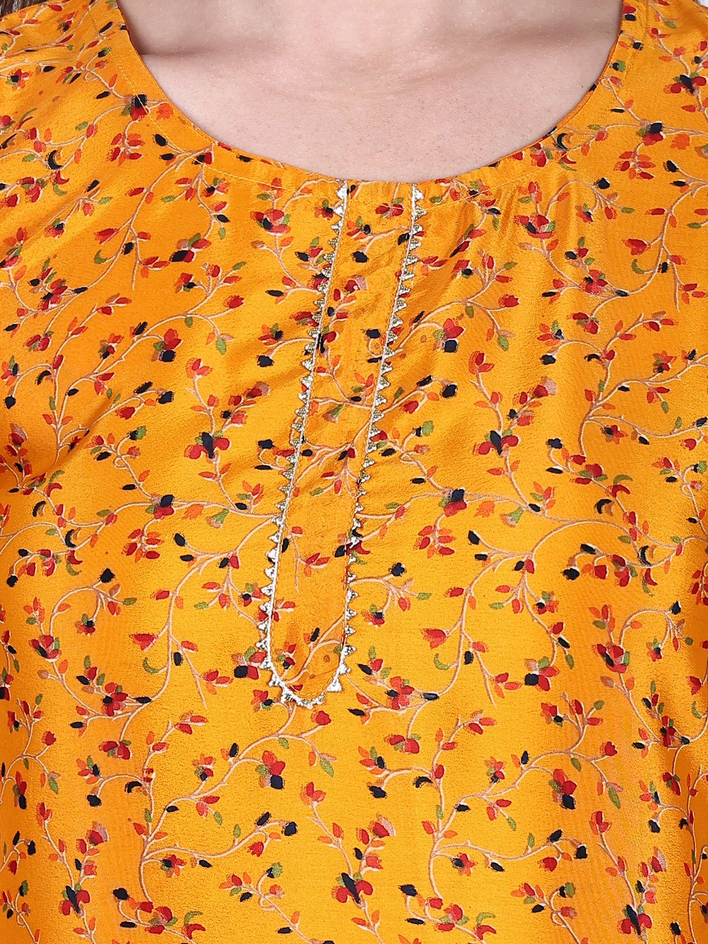 French Crepe Kurti | Yellow