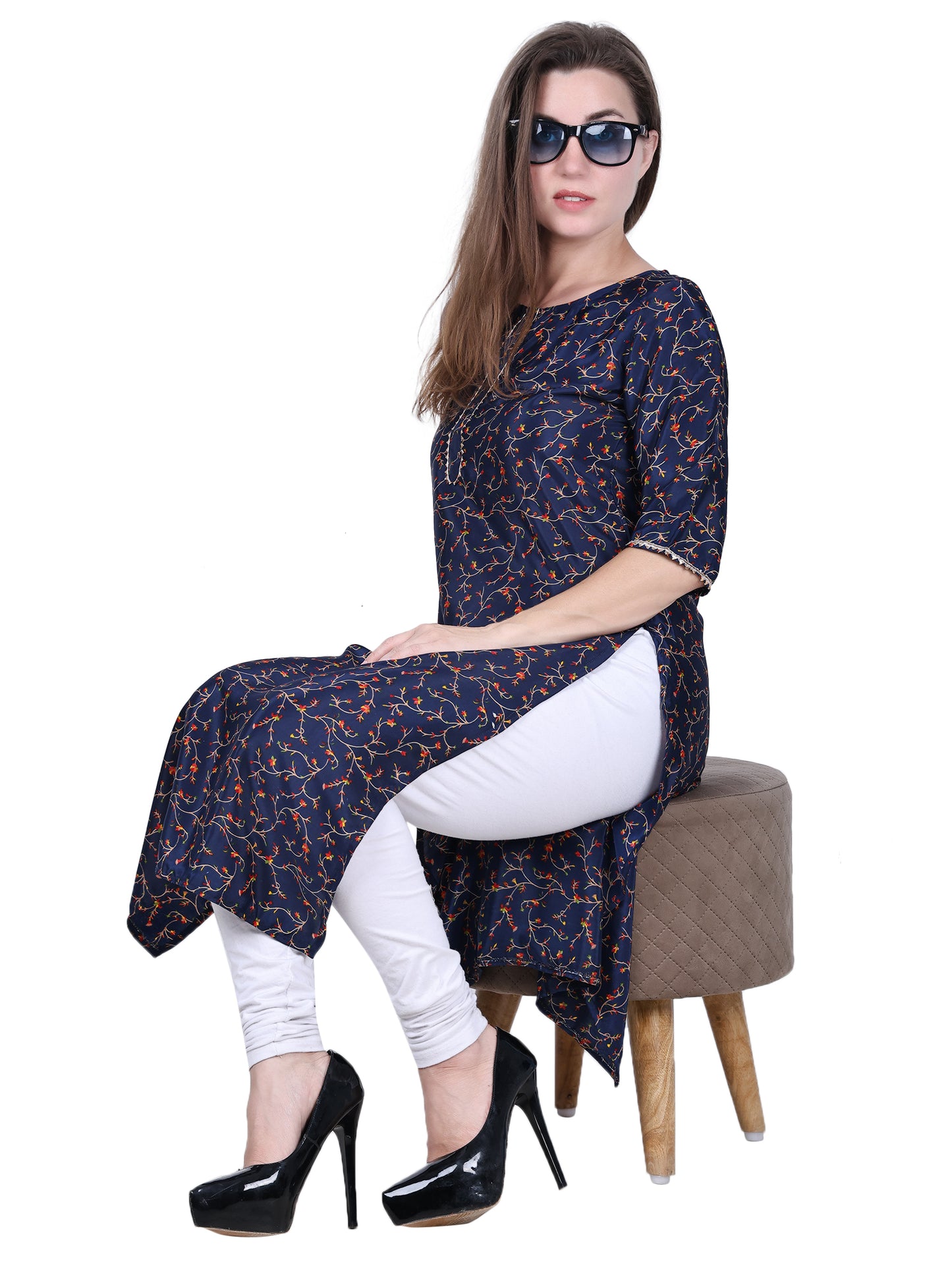 French Crepe Kurti | Navy Blue