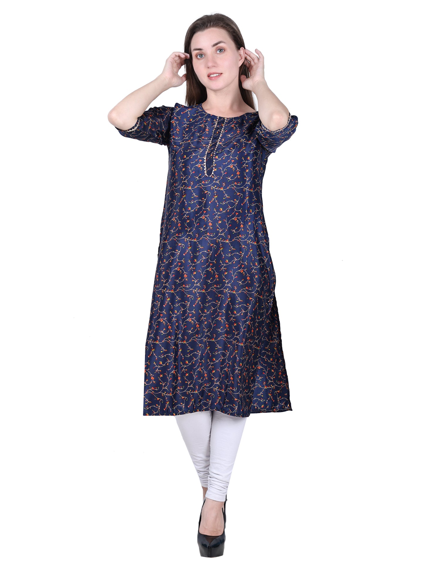 French Crepe Kurti | Navy Blue
