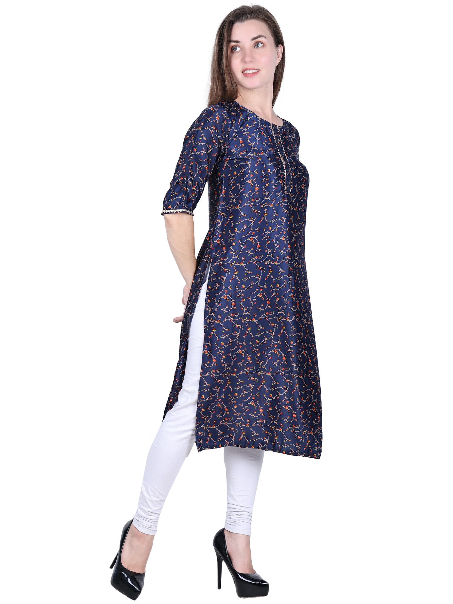 French Crepe Kurti | Navy Blue