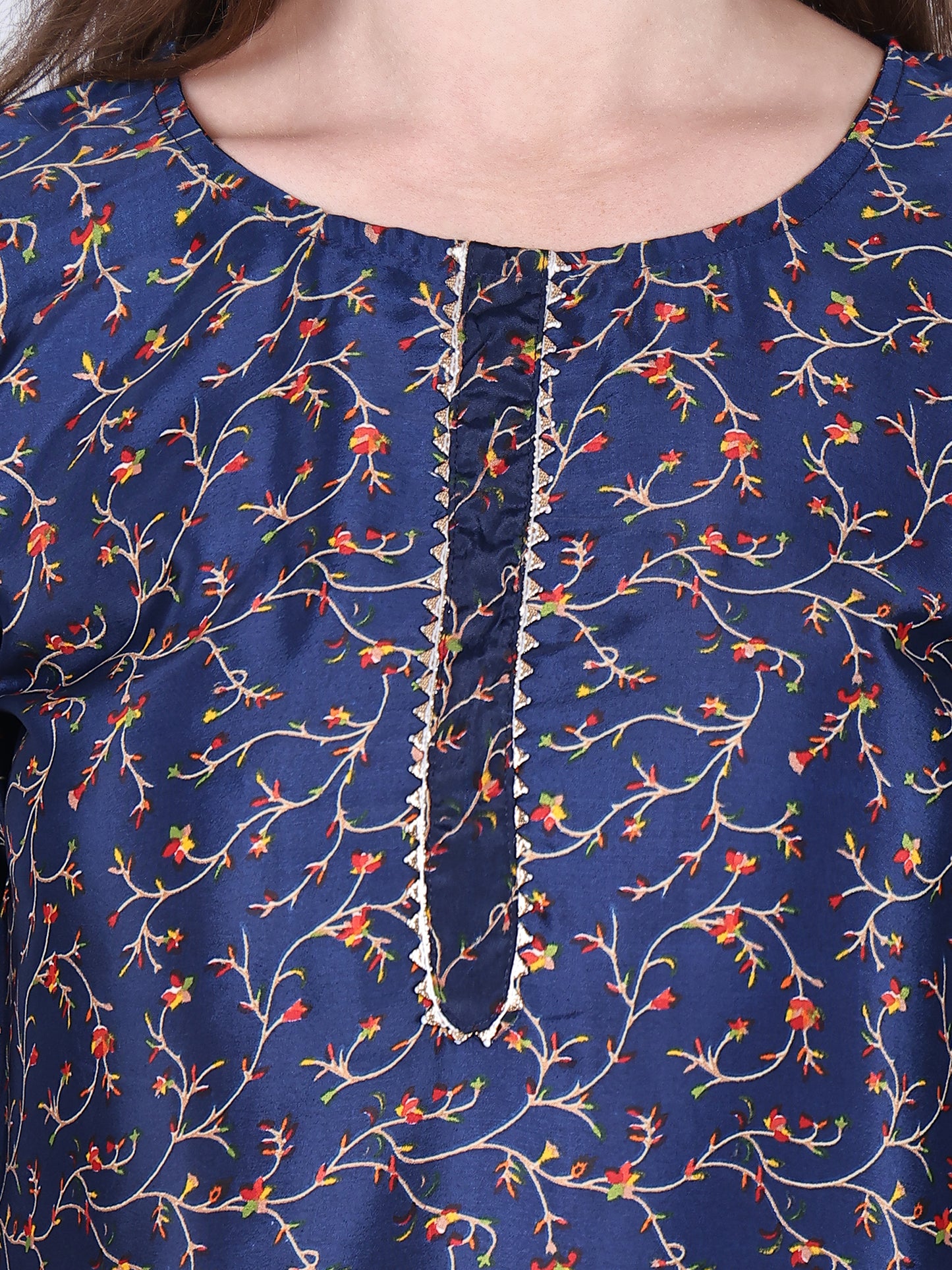 French Crepe Kurti | Navy Blue