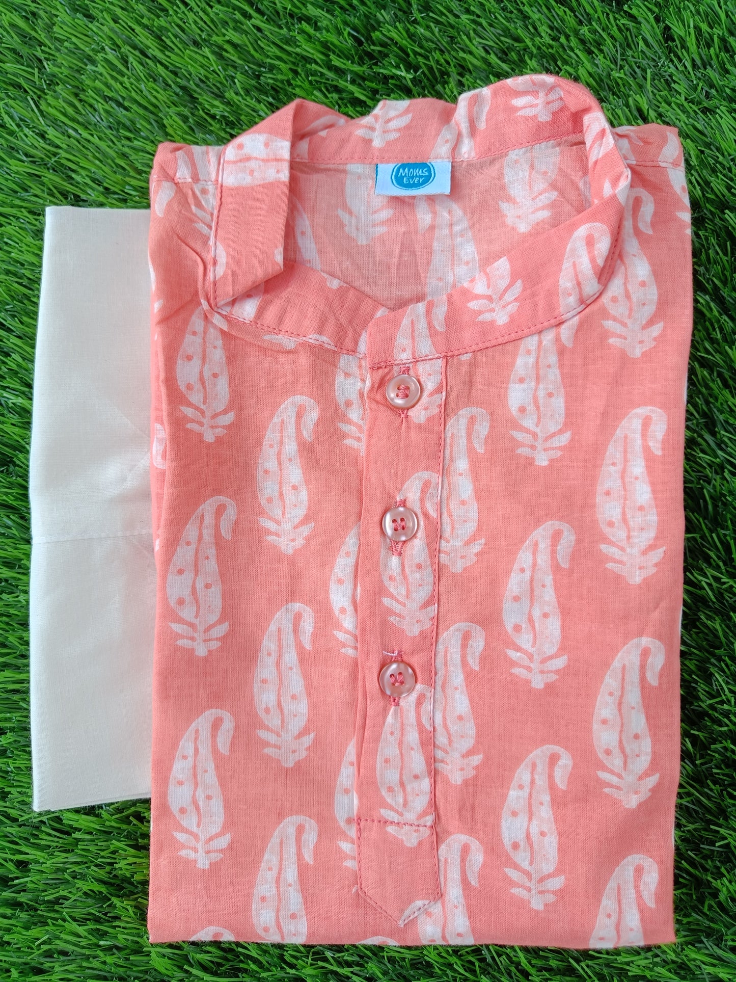 Pure Cotton Kurta Sets for Boys | Peach Printed 2