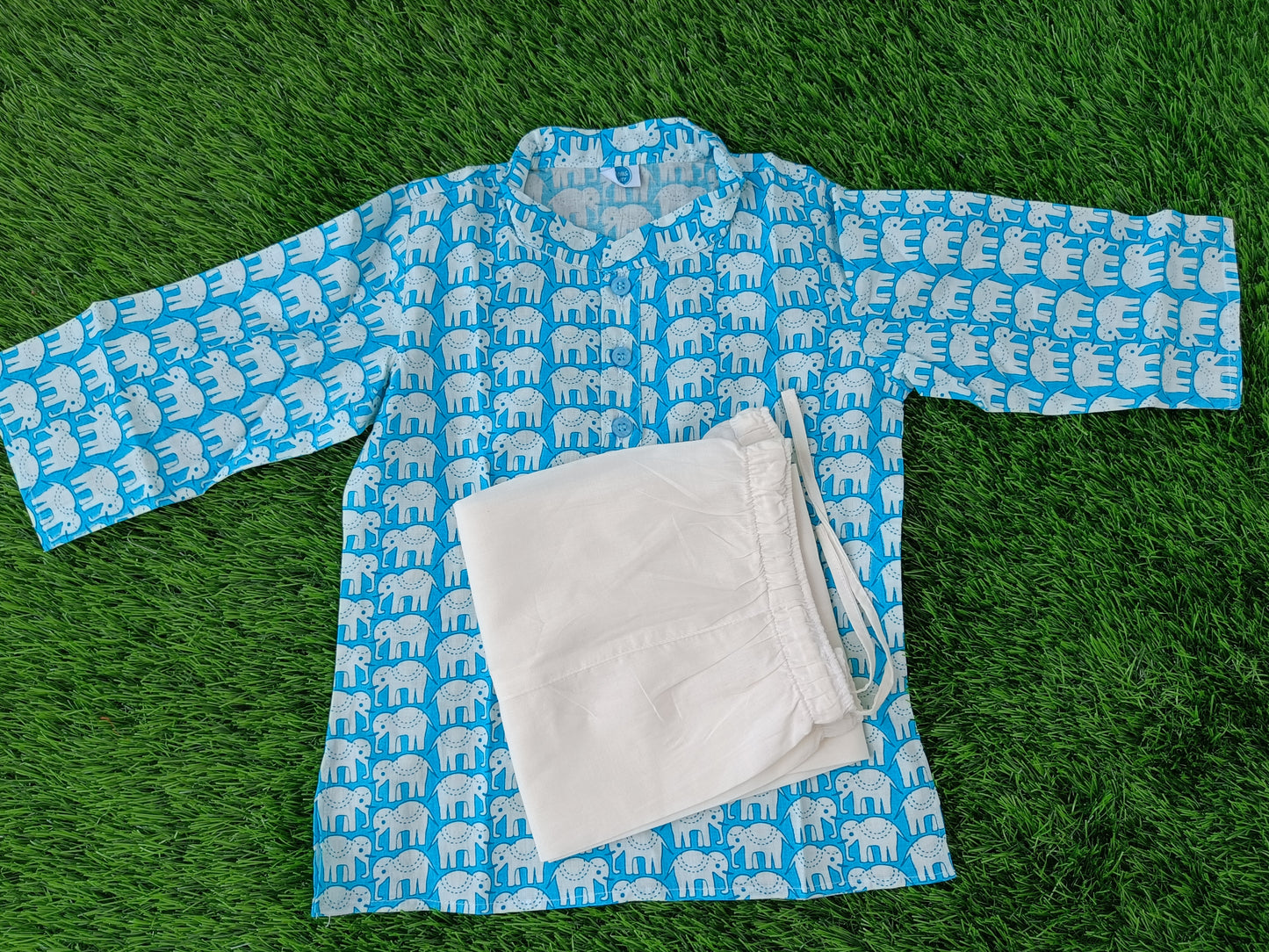 Pure Cotton Kurta Sets for Boys | Teal | Elephant Print