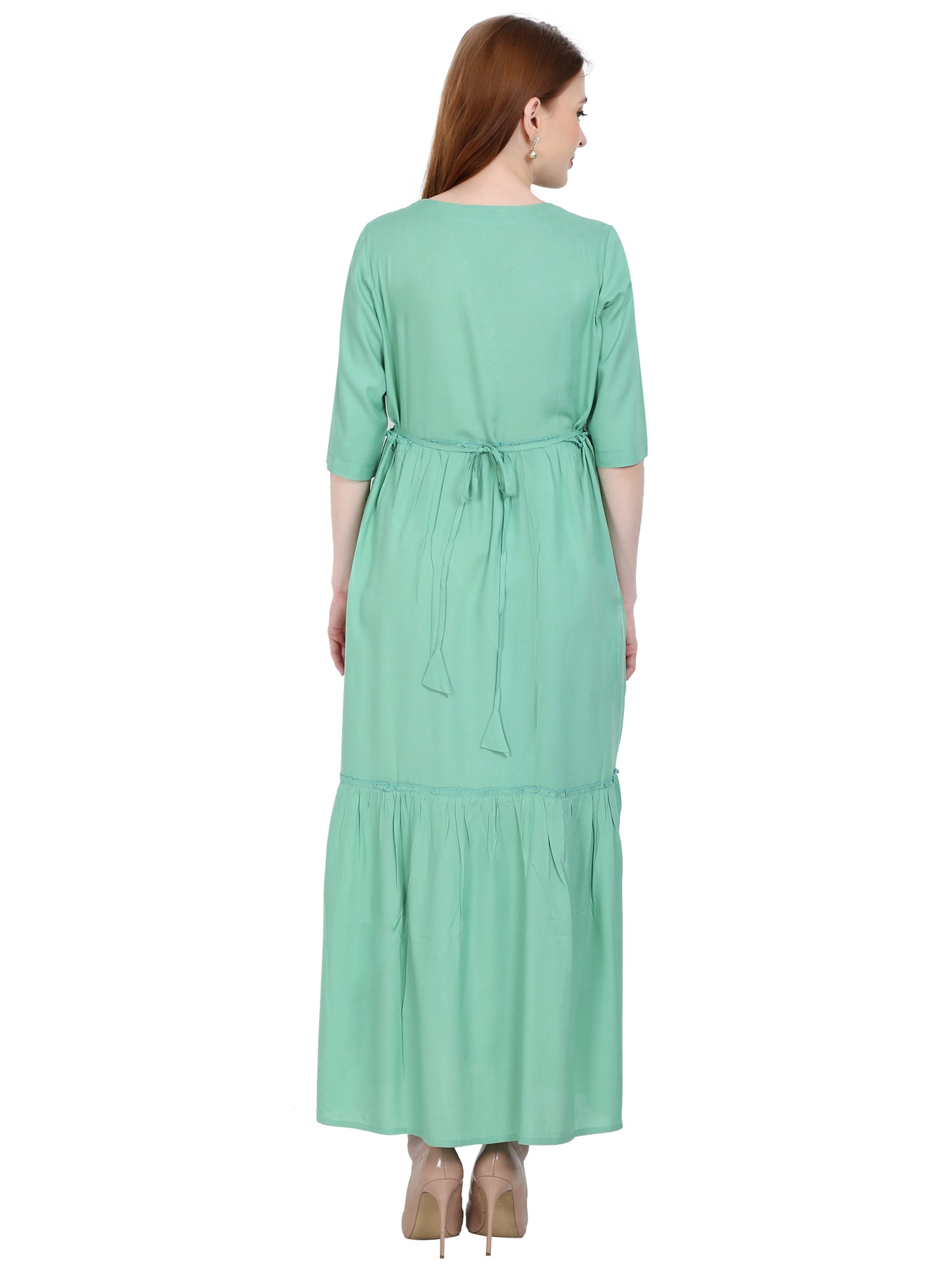 Maternity and Feeding Dress | Rayon Pastel Green Color | With Cotton Lining