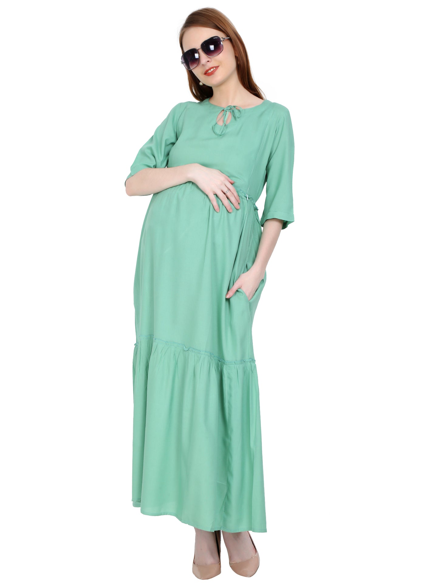 Maternity and Feeding Dress | Rayon Pastel Green Color | With Cotton Lining
