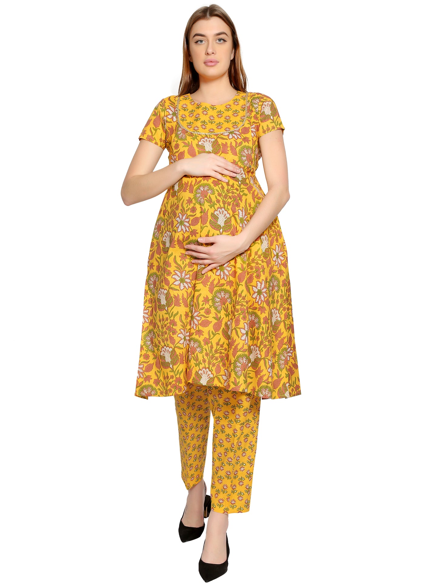 Maternity and Feeding Kurta Set | Pure Cotton | Yellow