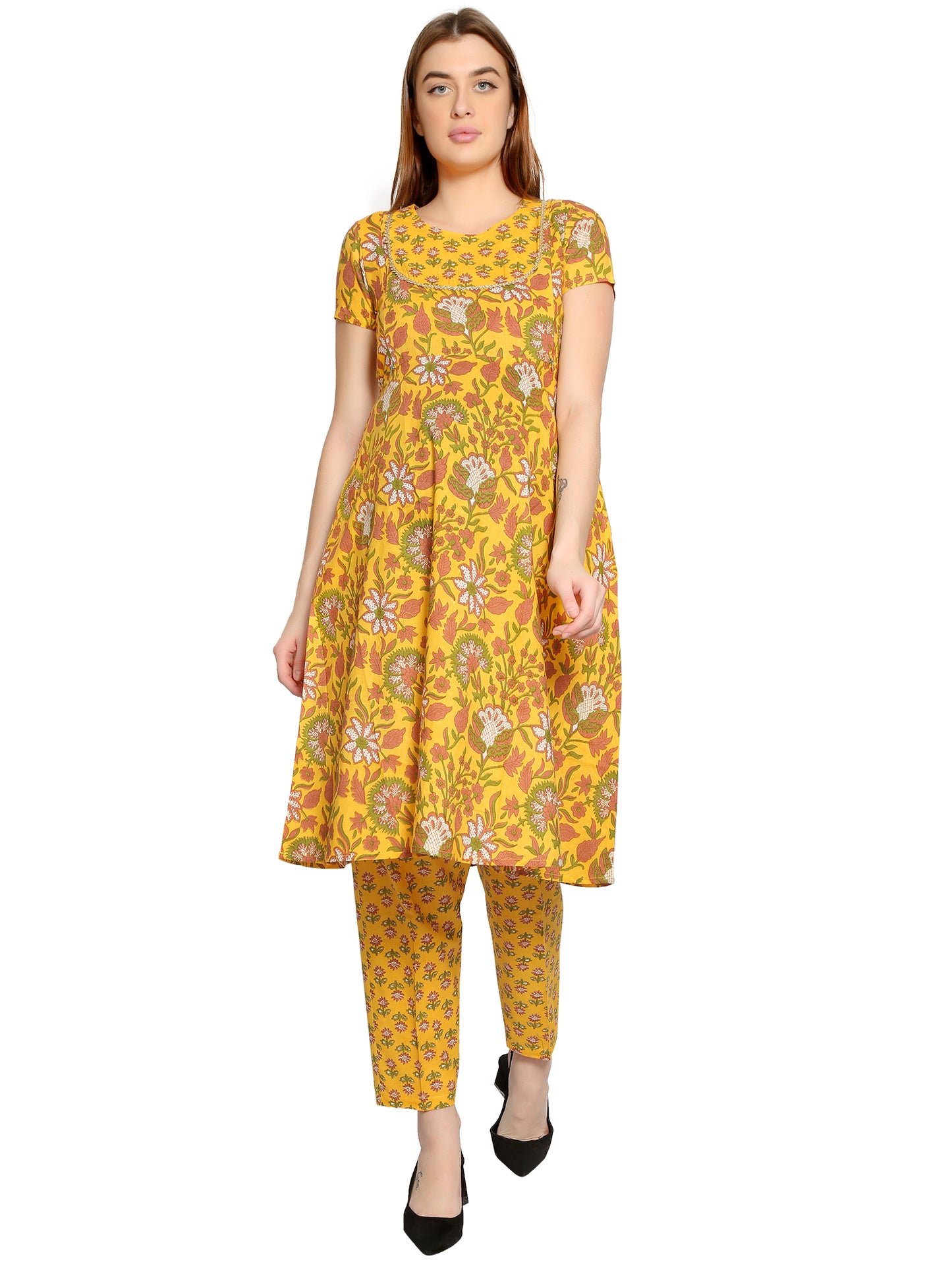 Maternity and Feeding Kurta Set | Pure Cotton | Yellow