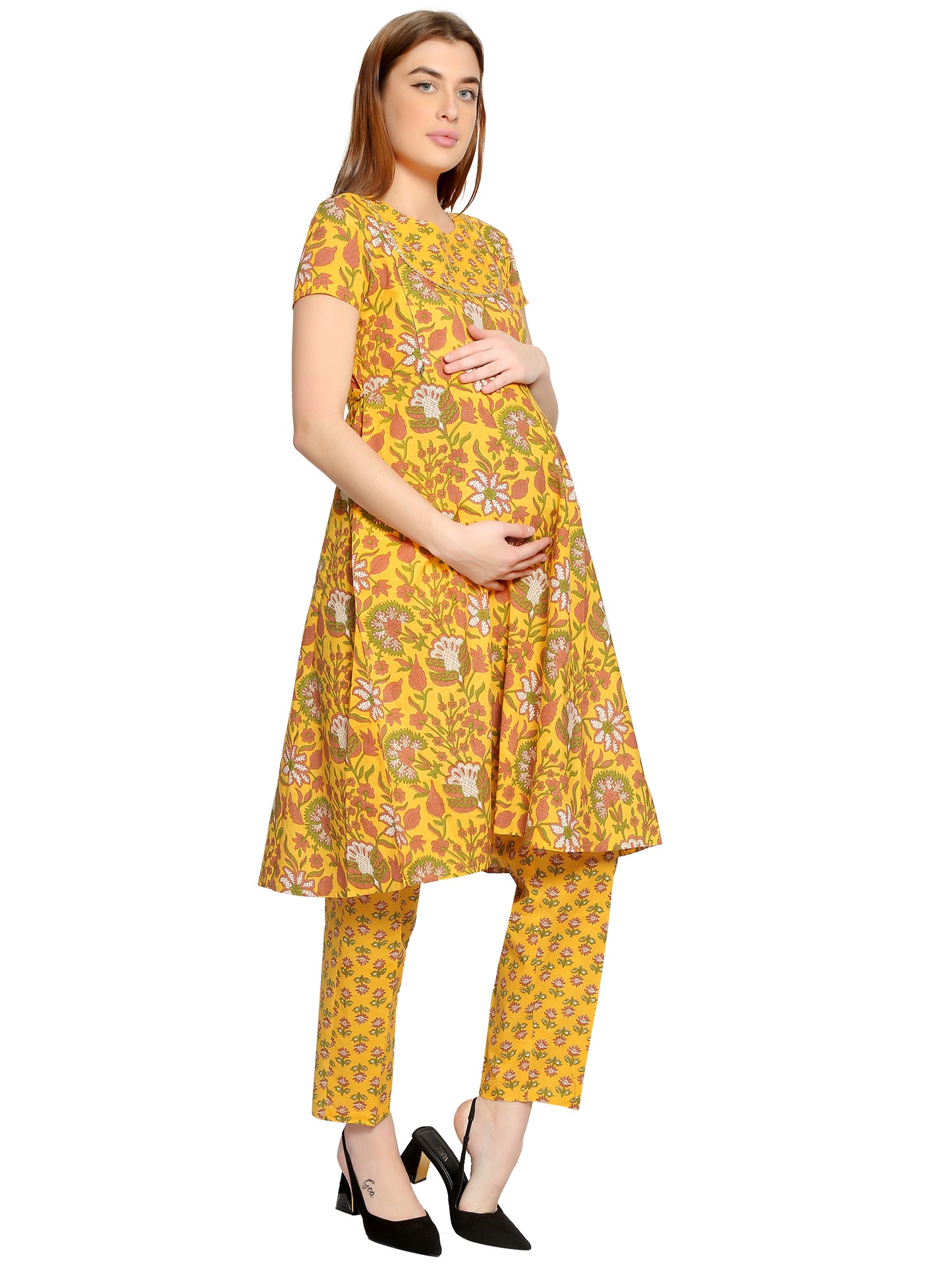 Maternity and Feeding Kurta Set | Pure Cotton | Yellow