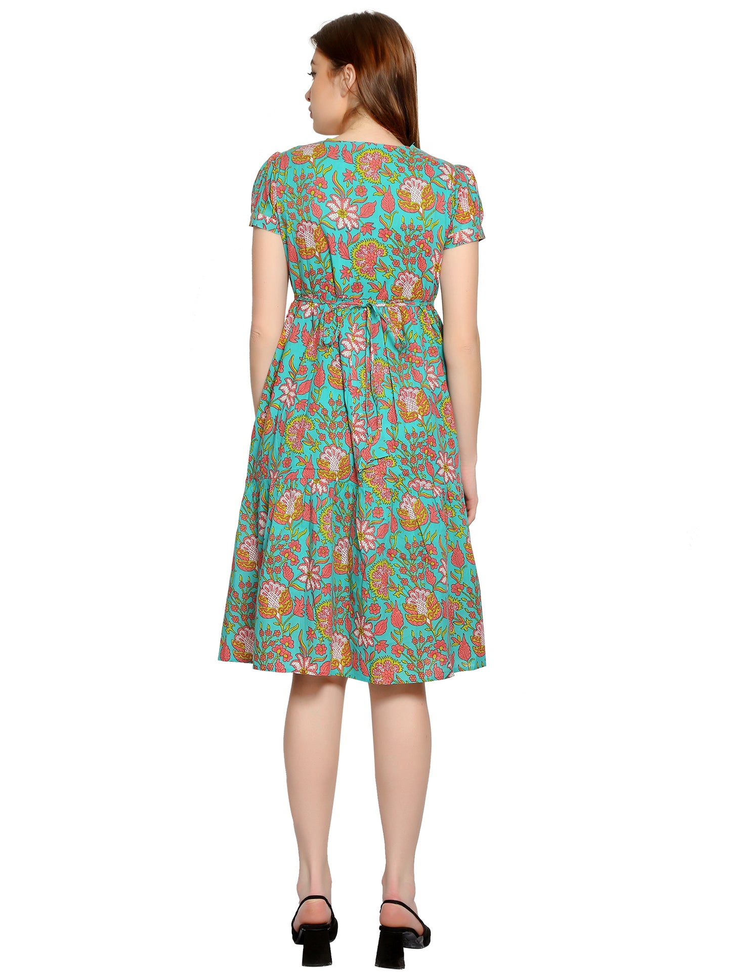 Maternity and Feeding Dress | Pure Cotton | Teal Color Layered Dress