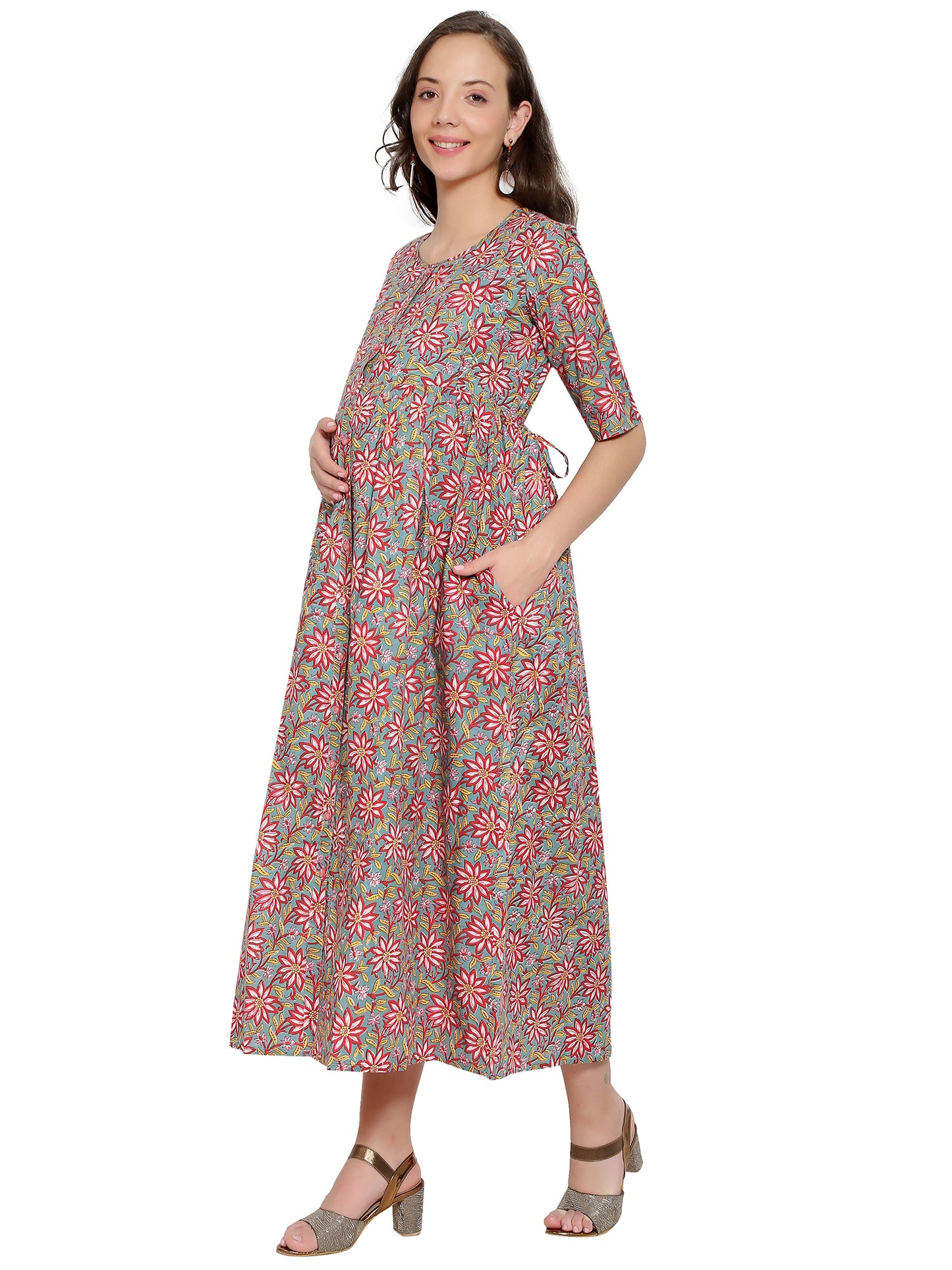 Maternity and Feeding Dress | Pure Cotton | Full Length Dress