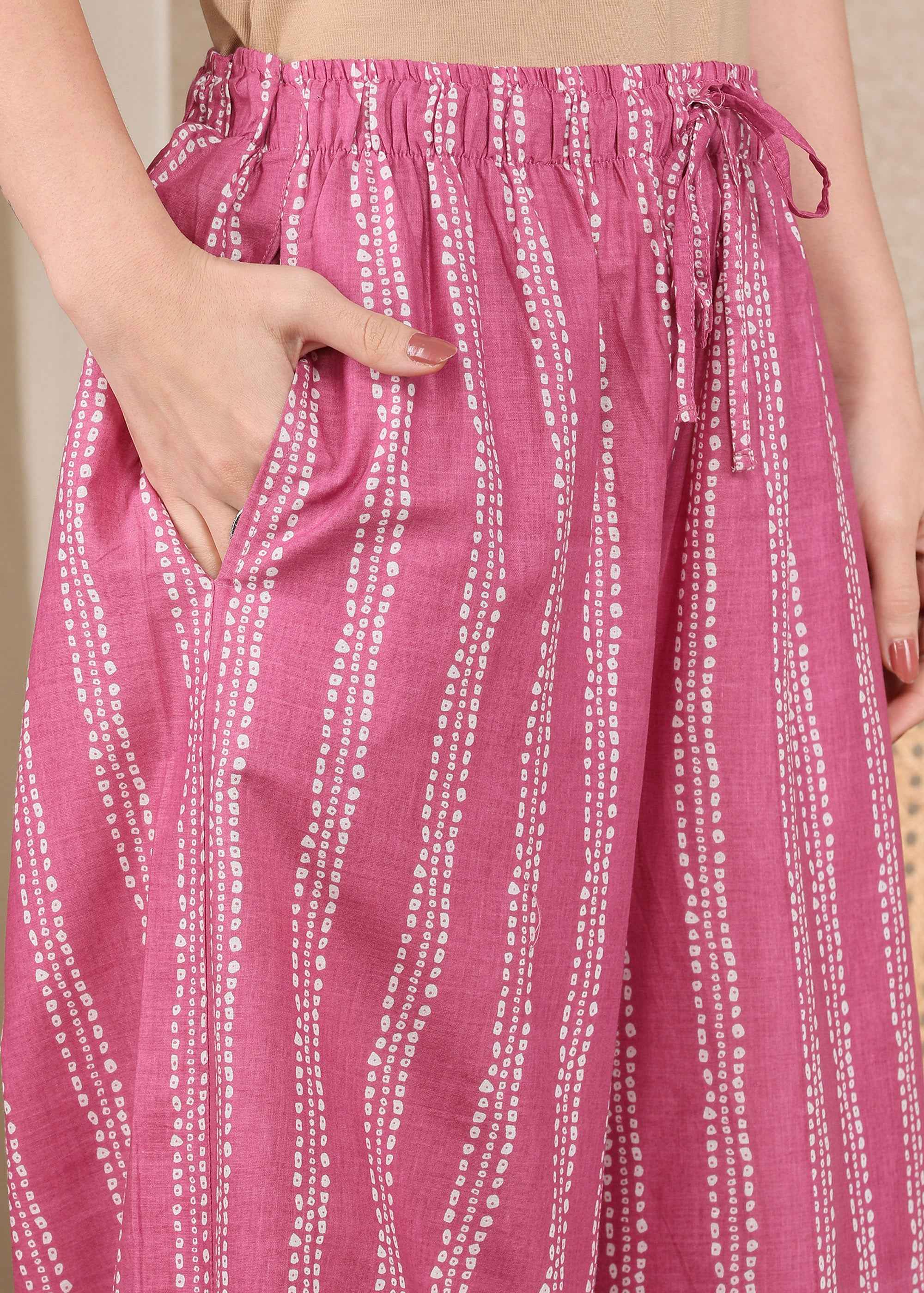 Pink Bandhani Pure Cotton Straight Feeding Kurta Set with Dupatta