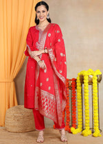 Pink Festive Straight Feeding Kurta Set with Dupatta