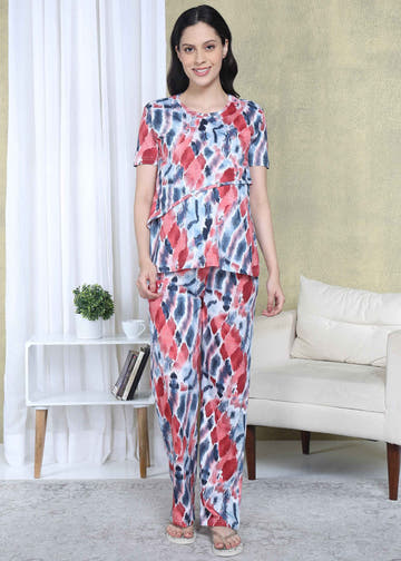 Red Tie-Dye Maternity and Feeding Night Suit