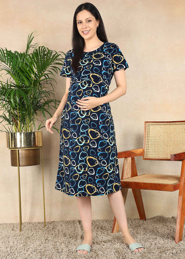 Bubble Pop Blue Cross-neck Maternity Loungewear Dress