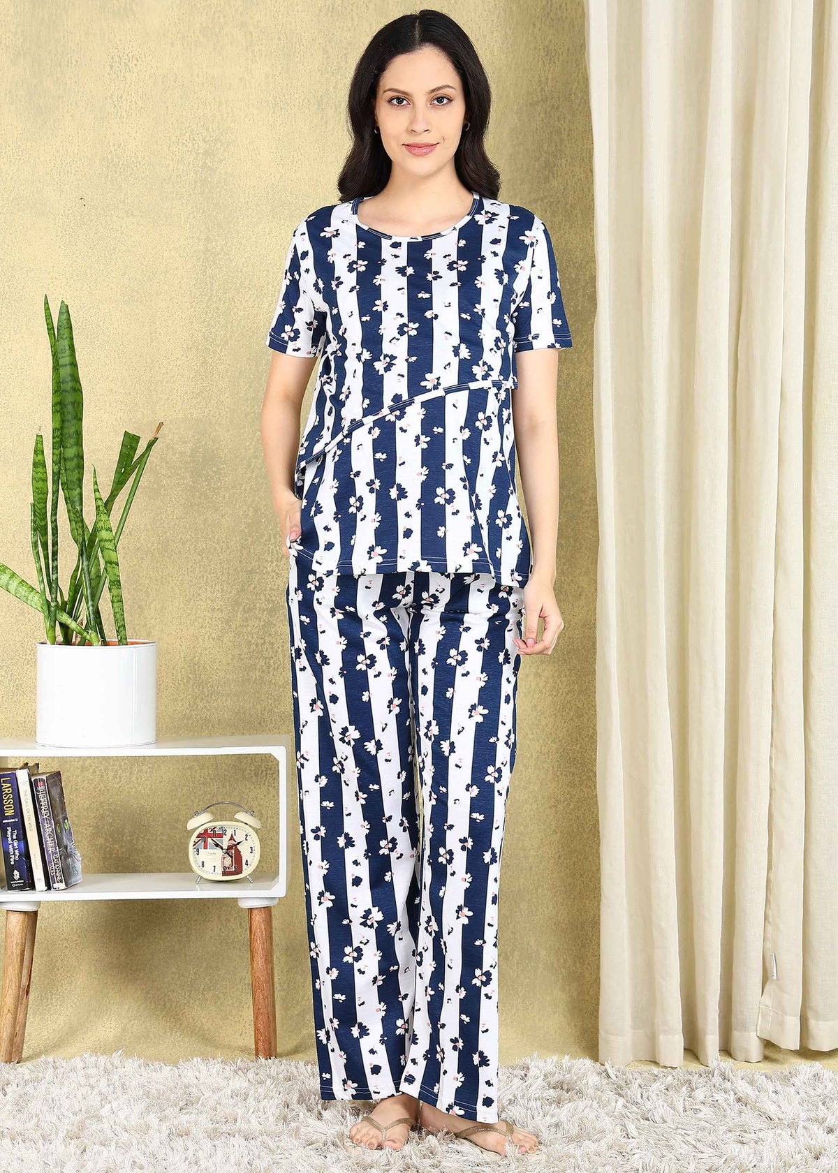 Striped Maternity and Feeding Night Suit