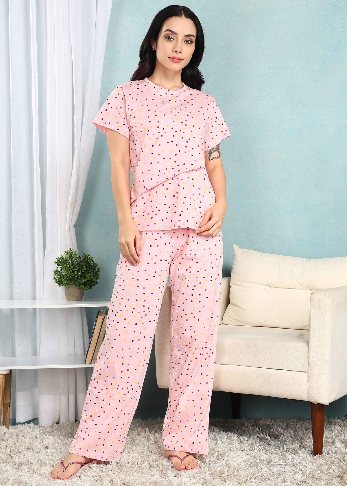 Peach Polka Feeding Night Suit