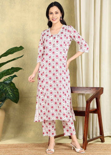 Pink Shibori Print Straight Feeding Kurta Set