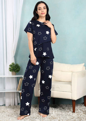 Navy Star Feeding Night Suit