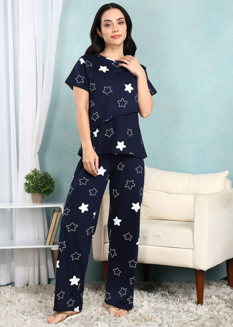 Navy Star Feeding Night Suit