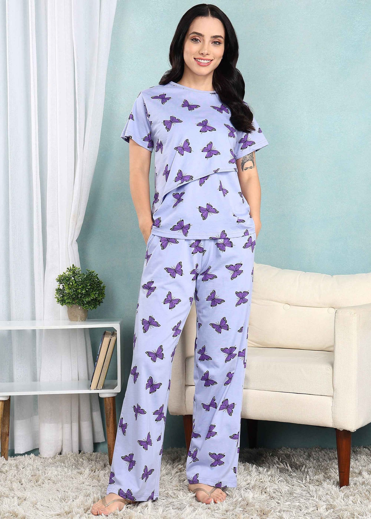 Purple Butterfly Feeding Night Suit