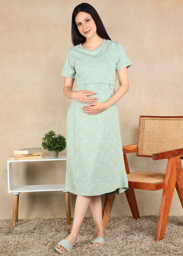 Pastel Teal Cross-neck Maternity Loungewear Dress