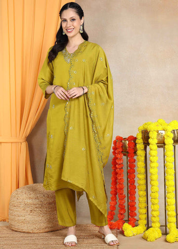 Green Festive Straight Feeding Kurta Set with Dupatta