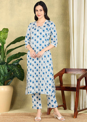Indigo Shibori Print Straight Feeding Kurta Set