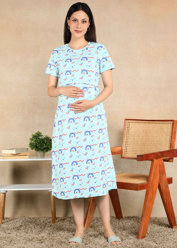 Rainbow Cross-neck Maternity Loungewear Dress