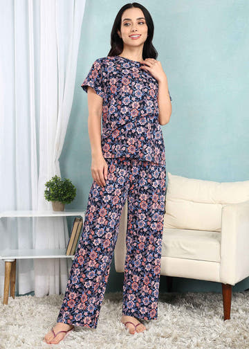 Black Floral Feeding Night Suit