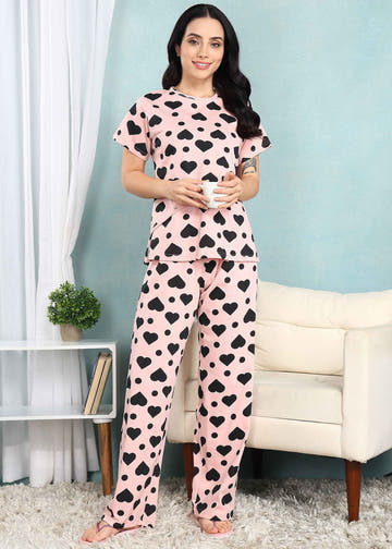 Peach Heart Feeding Night Suit