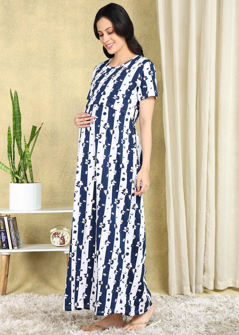 Striped Cross-neck Maternity Loungewear Maxi Dress