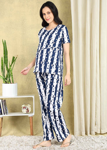 Striped Maternity and Feeding Night Suit
