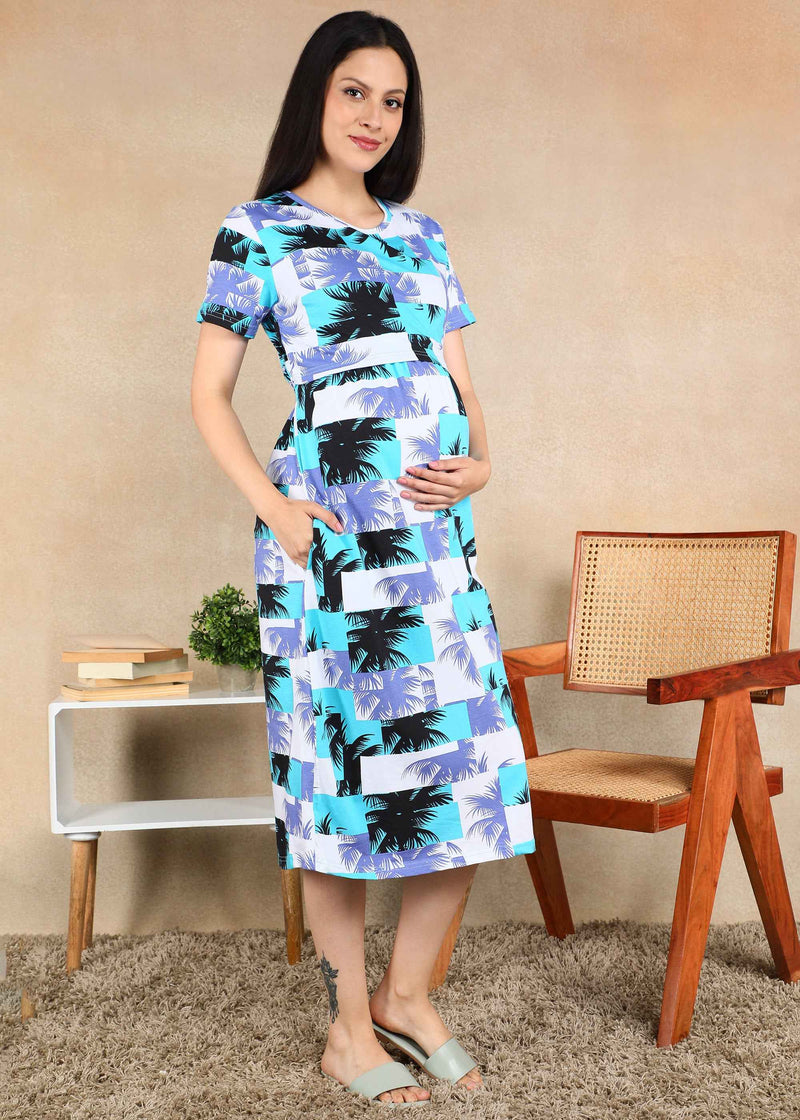 Beach vibe Cross-neck Maternity Loungewear Dress