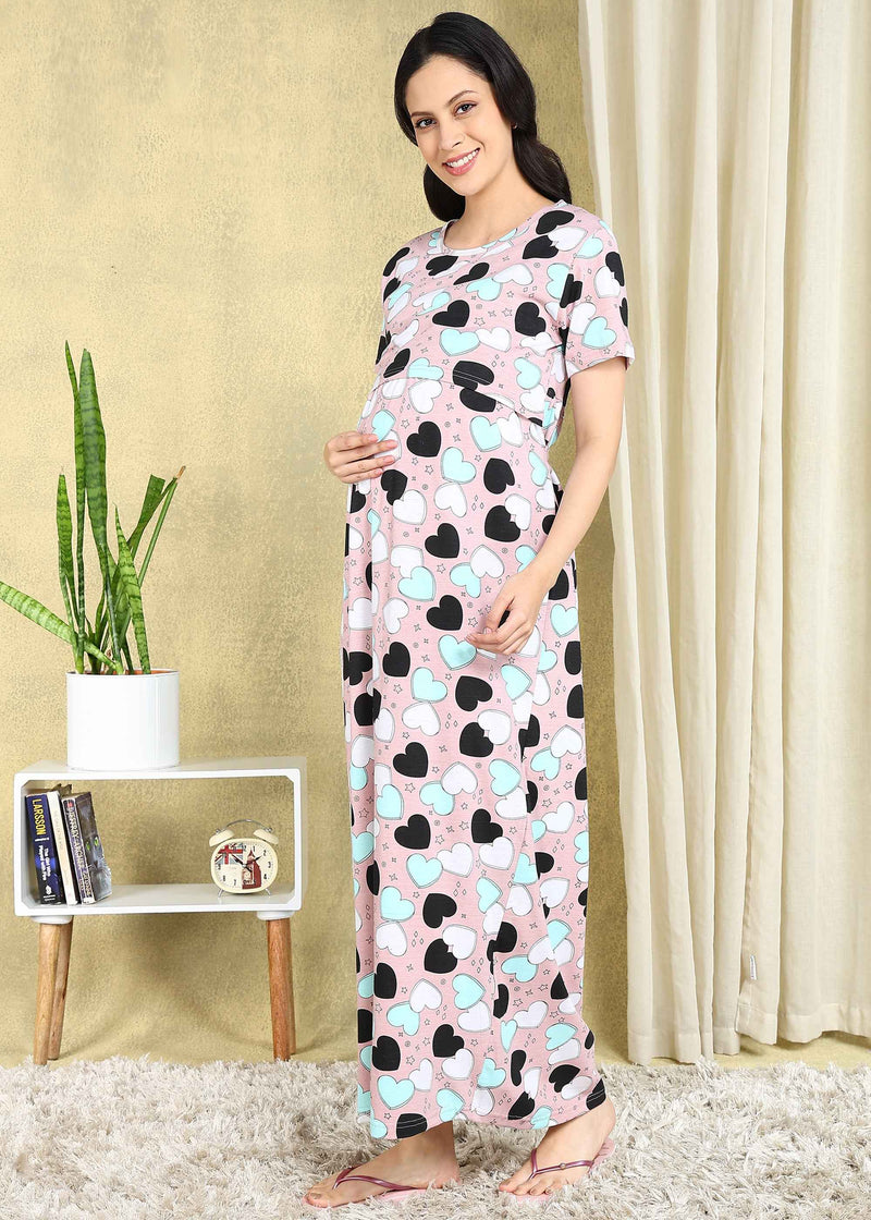 Big Hearts Cross-neck Maternity Loungewear Maxi Dress