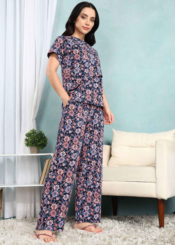 Black Floral Feeding Night Suit