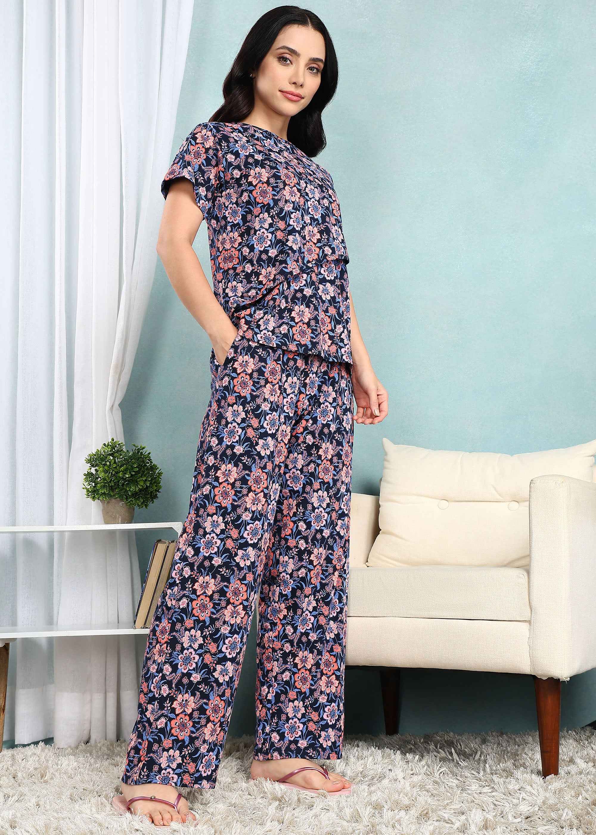 Black Floral Feeding Night Suit