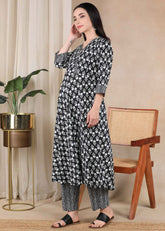 Black Pure Cotton Maternity and Feeding Kurta Set with Dupatta