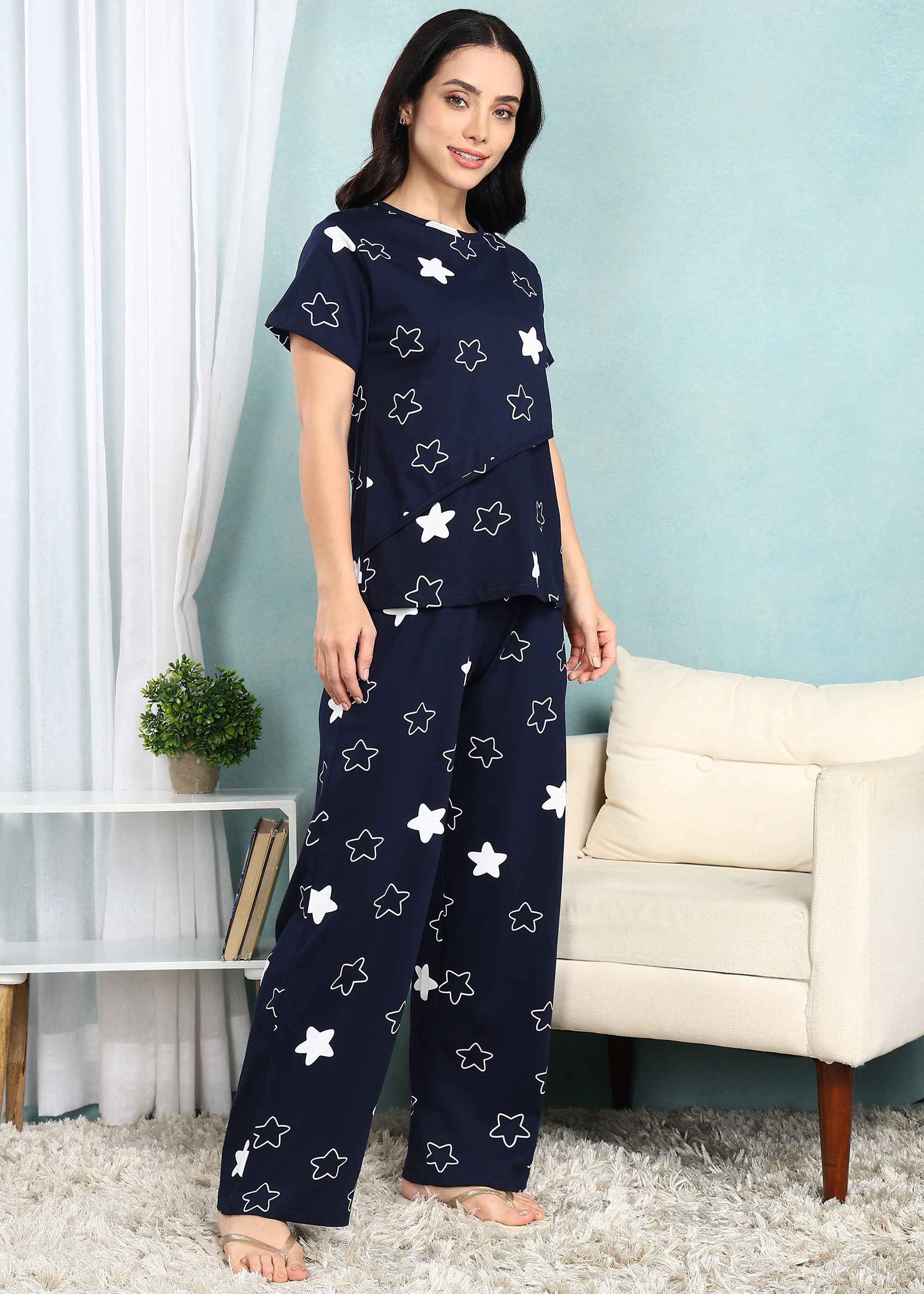 Navy Star Feeding Night Suit