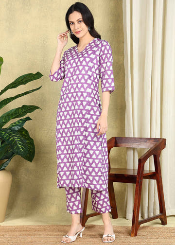 Purple Ikkat Straight Feeding Kurta Set