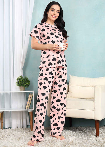Peach Heart Feeding Night Suit