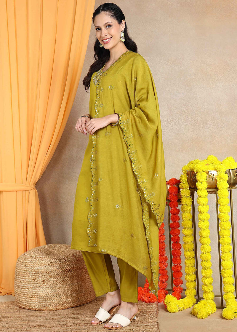 Green Festive Straight Feeding Kurta Set with Dupatta