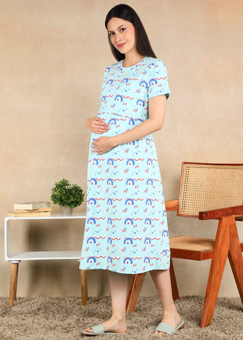Rainbow Cross-neck Maternity Loungewear Dress