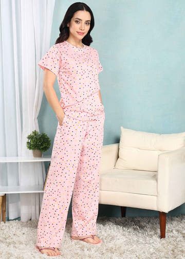 Peach Polka Feeding Night Suit