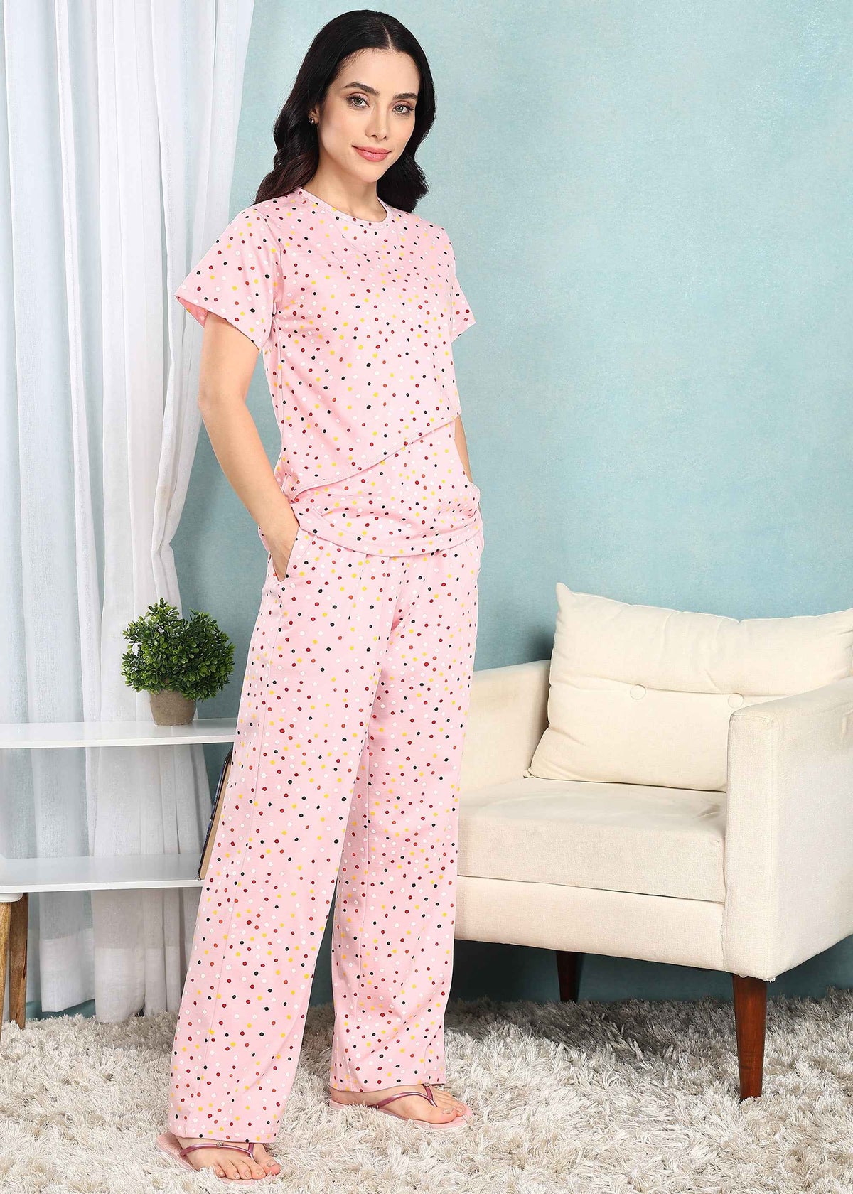 Peach Polka Feeding Night Suit